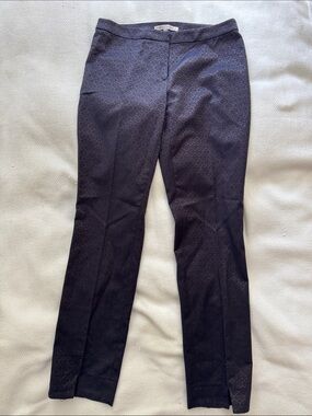 Donna Degnan Dress Pants in Purpleish Navy with Subtle Bronze Metallic Pattern